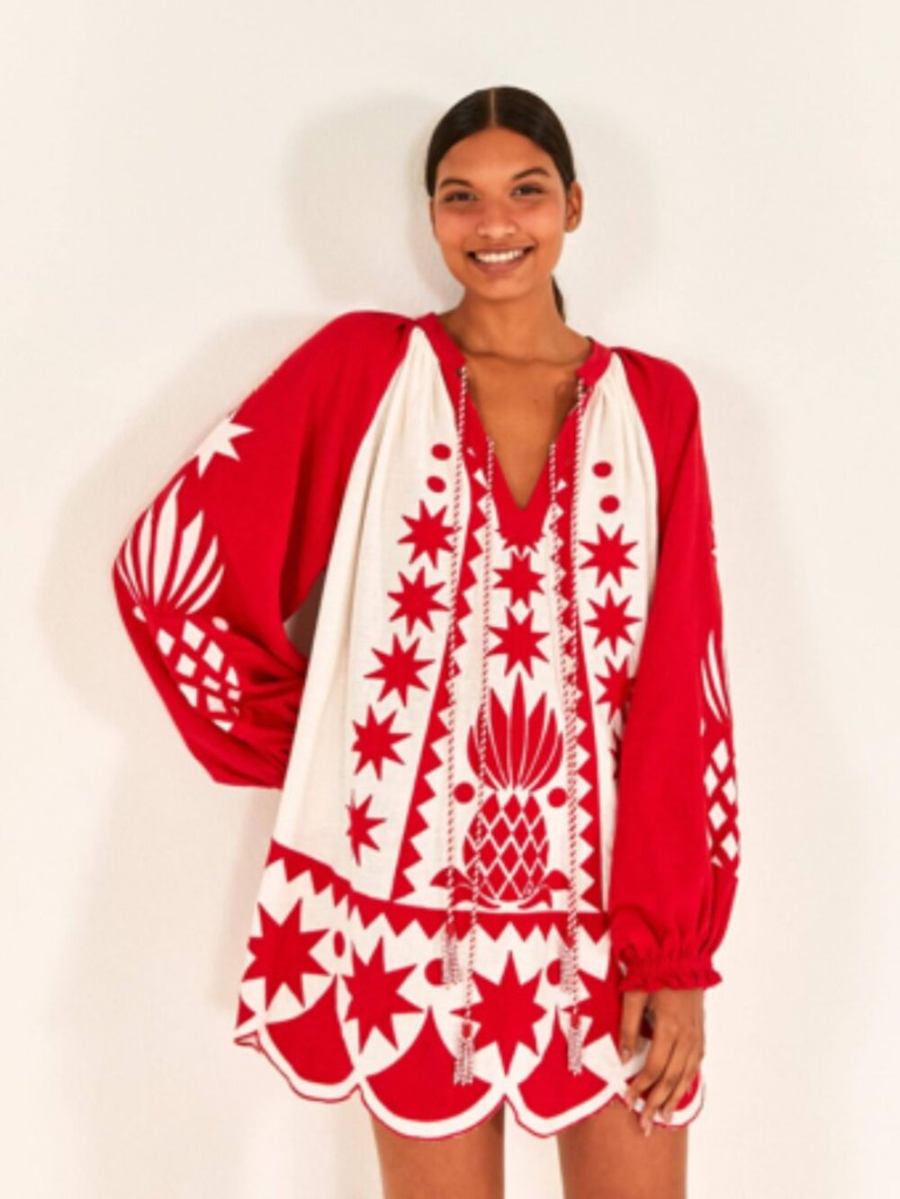 FARM Rio Red Tropical Cutwork Midi Dress NWT XL - Picture 4 of 9